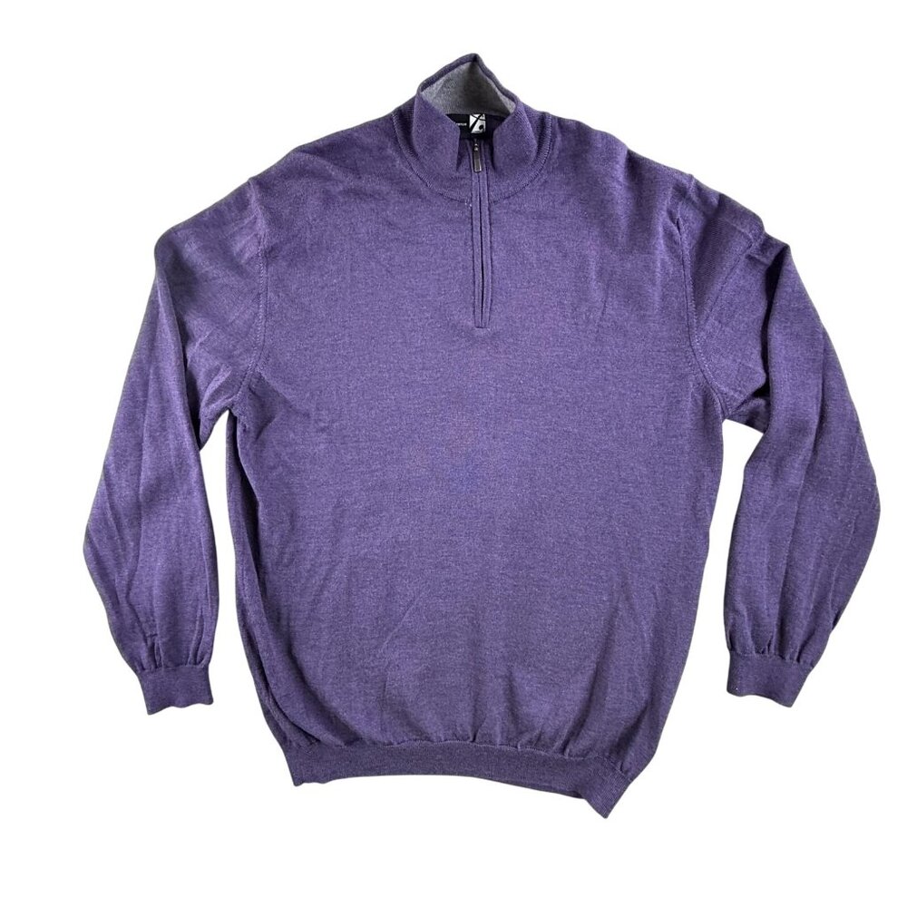 Saks Fifth Avenue Sweater Mens 3XL Purple Merino Wool Knit 1/4 Zip Pullover - Picture 1 of 13